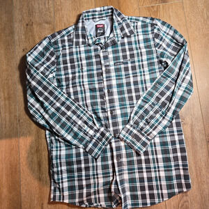 Wrangler Men's Medium Plaid Long Sleeve Shirt Regular Fit Western Button Front M